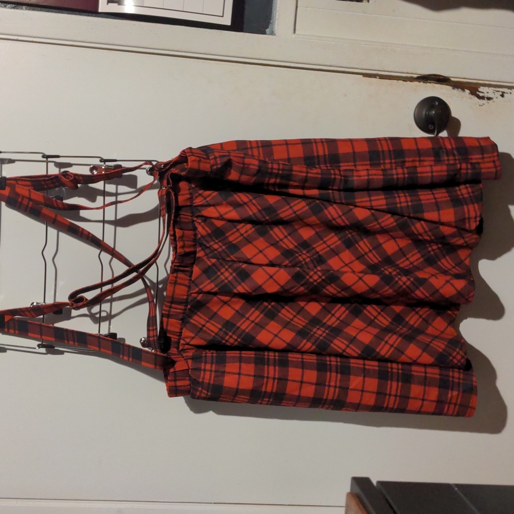 HDE plus size suspender skirt red plaid